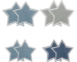 8 Stuks - Kleding Reparatie Patches - Opstrijkbare geborduurde patches - Kleding decoratie - Ster patches voor jeans - 8,4 cm × 8 cm/7,1 cm x 7,4 cm - Reparatiedoek - Strijkapplicaties - Voor doe-het-zelf ambachten - Blauw