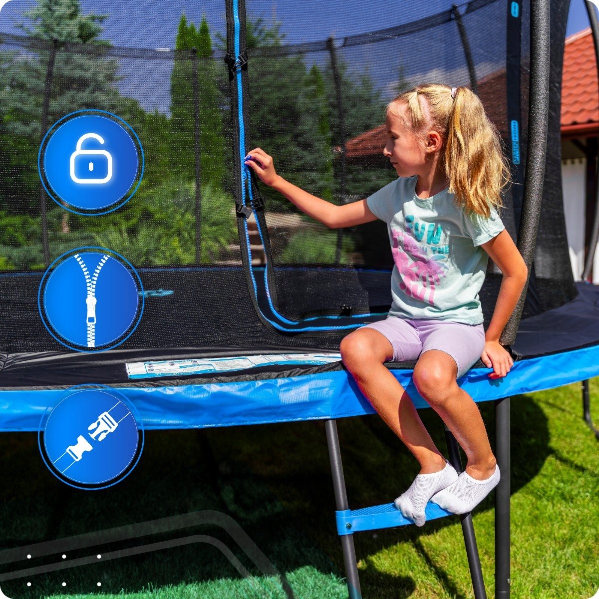 Thunder Trampoline 244 cm – Ronde Tuintrampoline – Max. 150 kg – Met Ladder – Blauw — afbeelding 7