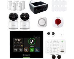 Hozard® Alarmsysteem Pakket A Plus V2.1 - WiFi & 4G Smart Home Beveiligingssysteem - Touchscreen – Slim Keypad - Binnen & Buiten Camera's - Rookmelder + Alarmlicht Sirene