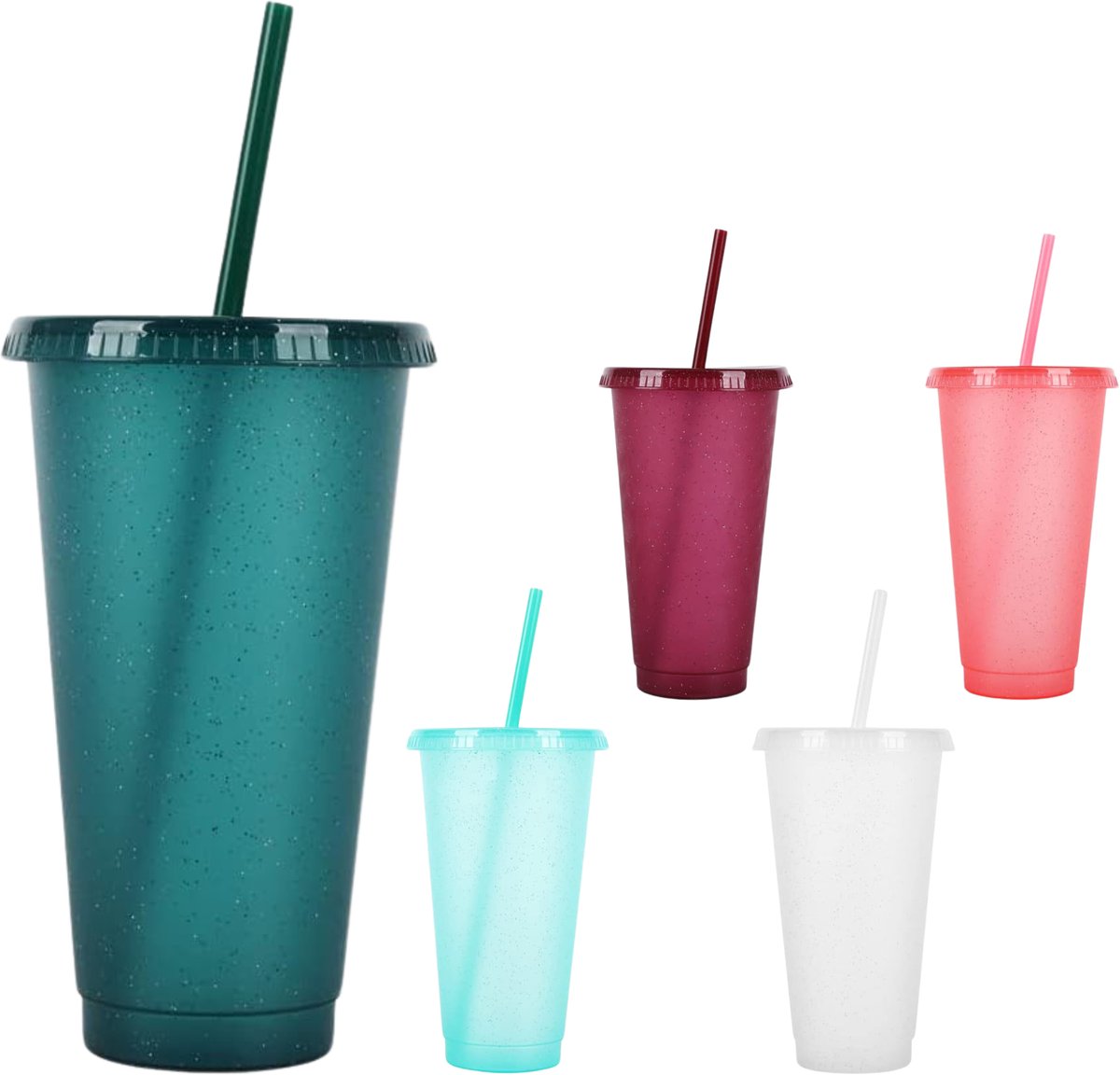 Somstyle Drinkbekers met Deksel & Rietje - 5 Stuks - Party Cups 710 ML - Herbruikbare Plastic Tumblers - Multicolor