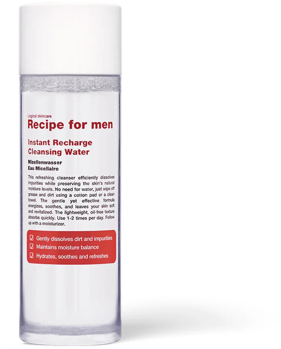Recipe For Men - Milde Hydraterende Reinigingslotion - Instant Recharge Cleansing Water, 100 ml