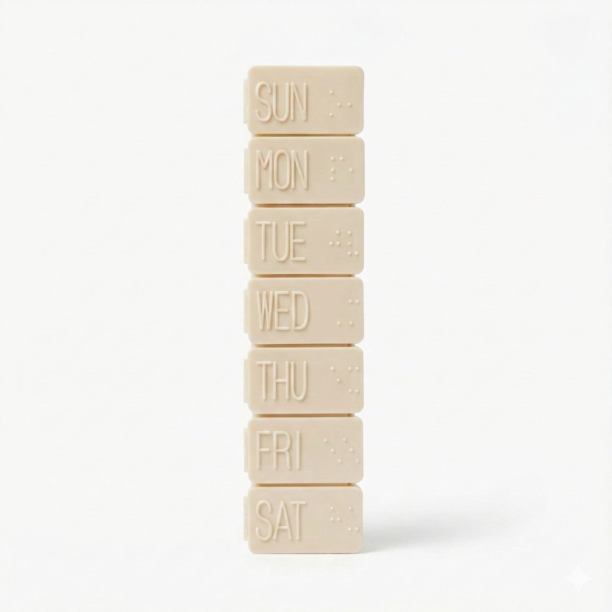 My7days Medicijndoosje 7 Dagen met Braille – Weekpillendoos met Dagindeling – Pillendoos 1 Week – Beige