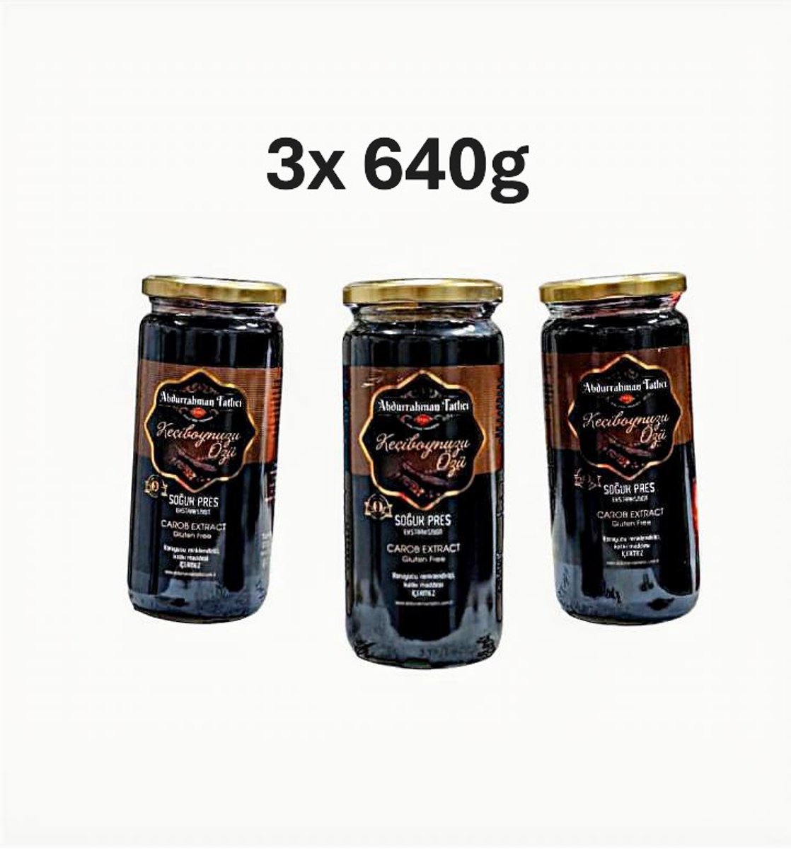 Abdurrahman Tatlici Keciboynuzu Ozu 3x 640g – Koudgeperst Johannesbrood Extract – 100% Natuurlijk – Zonder Toegevoegde Suiker – Puur & Onbewerkt