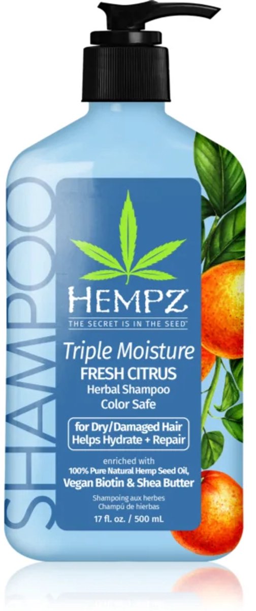 Hempz Triple Moisture Fresh Citrus Herbal Shampoo with Vegan Biotin & Shea Butter for Dry/Damaged Hair 500 ml