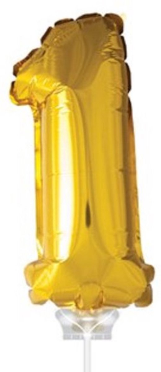 Cijferballon op stokje XL 40cm - Taart ballon - Cijfer 1 - Goud