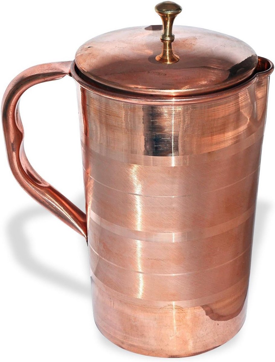 Pure Koperen Waterkan met Deksel 1.5 Liter - Trendy Waterfles voor Thuis