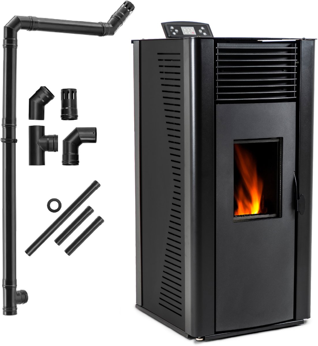 THUNDER Pelletkachel - Vrijstaand met watermantel - 12 kW - WiFi - 25 kg reservoir - THUNDER VAYNE-BLACK