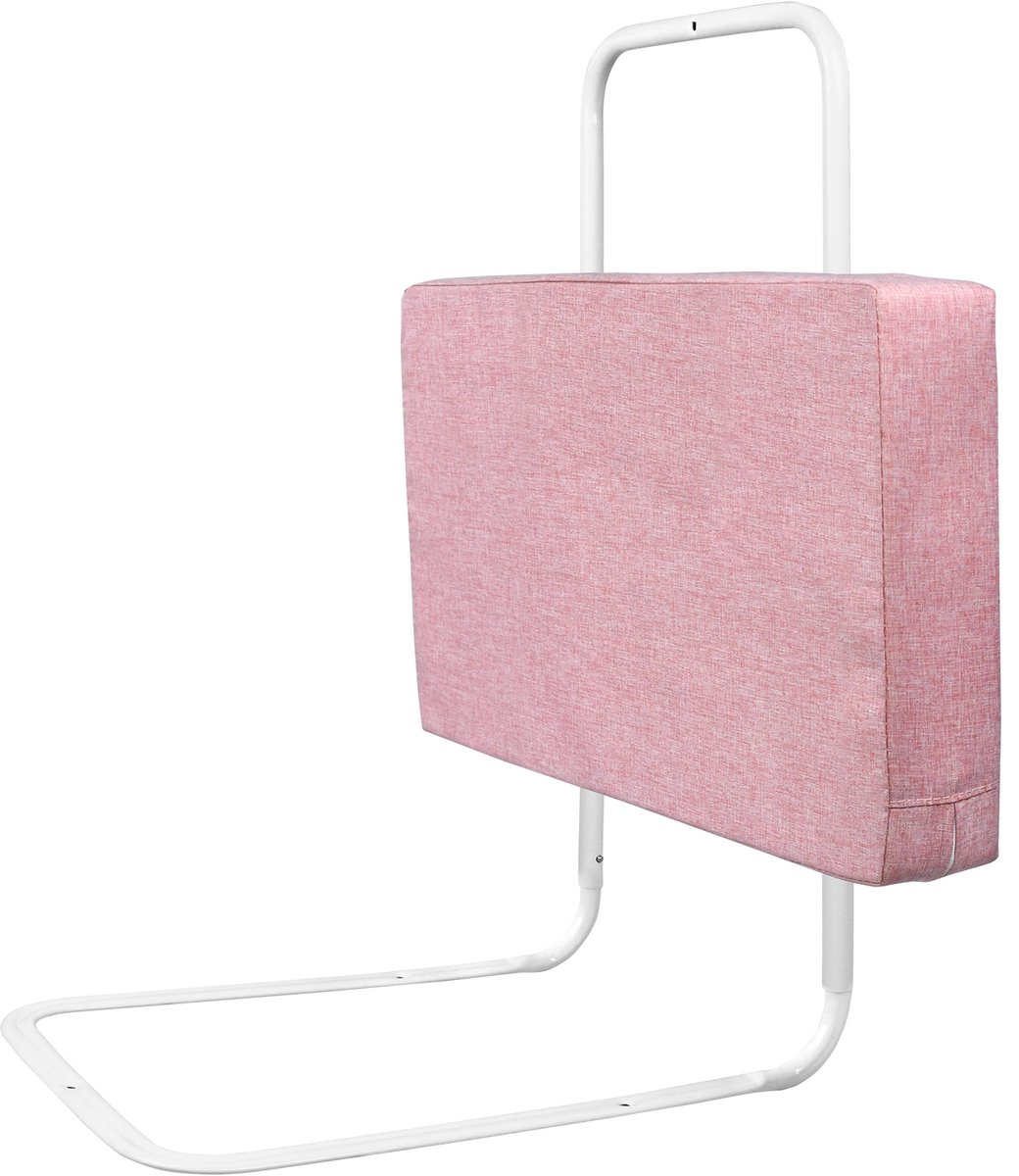 Babybedhekje van 50 cm met linnen softpack, in hoogte verstelbaar met 5 gaten, valbeveiliging, vrij koppelbare veiligheidshekjes, bedrandbeschermer voor kinderbedden en gezinsbedden (Roze) NAIZY