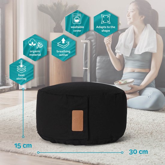 #DoYourYoga - Yoga kussen - »Vishnu« - rond meditatiekussen met bio-organische Spelt vulling - H:15cm, diam.30cm - zwart van #DoYourYoga — afbeelding 3