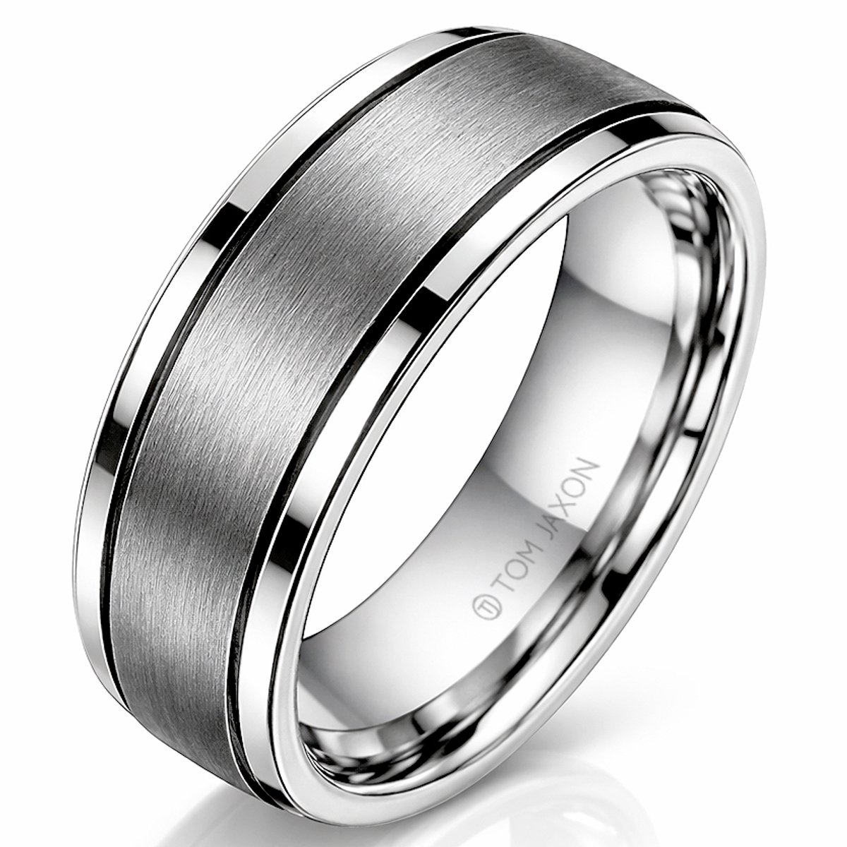 Tom Jaxon heren ring Wolfraam Zwarte Groef Mat en Glans-20mm