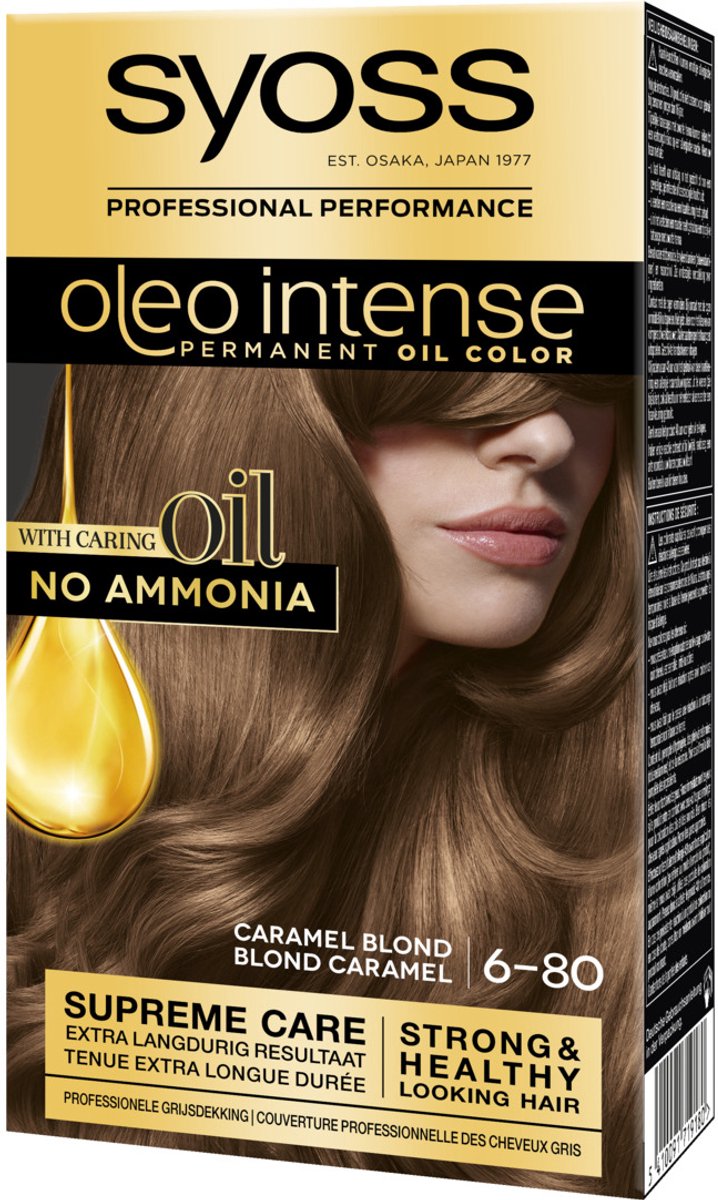 Bol.com Syoss Oleo Intense 6-80 Haarverf - Caramel Blond - Permanente Haarkleuring - Ammoniakvrij - Met Voedende Oliën - 100% Gr... aanbieding
