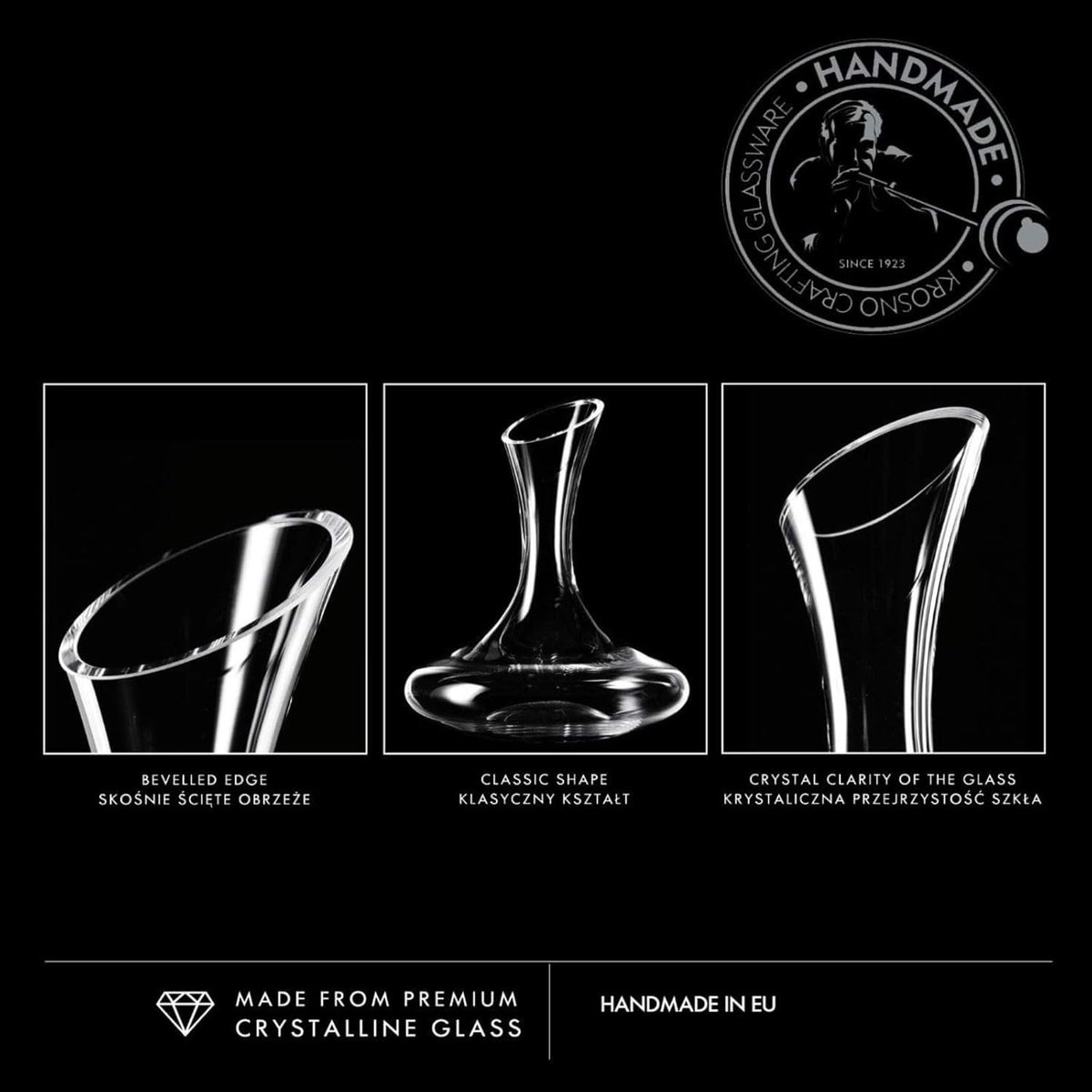 KROSNO Glazen Karaf voor wijn, water, frisdranken en sappen | Kristalglas, 1500 ML - Vinoteca Collectie - Perfect voor Thuis, Restaurants en Feesten — cadeau in Koken & Dineren - foto 4