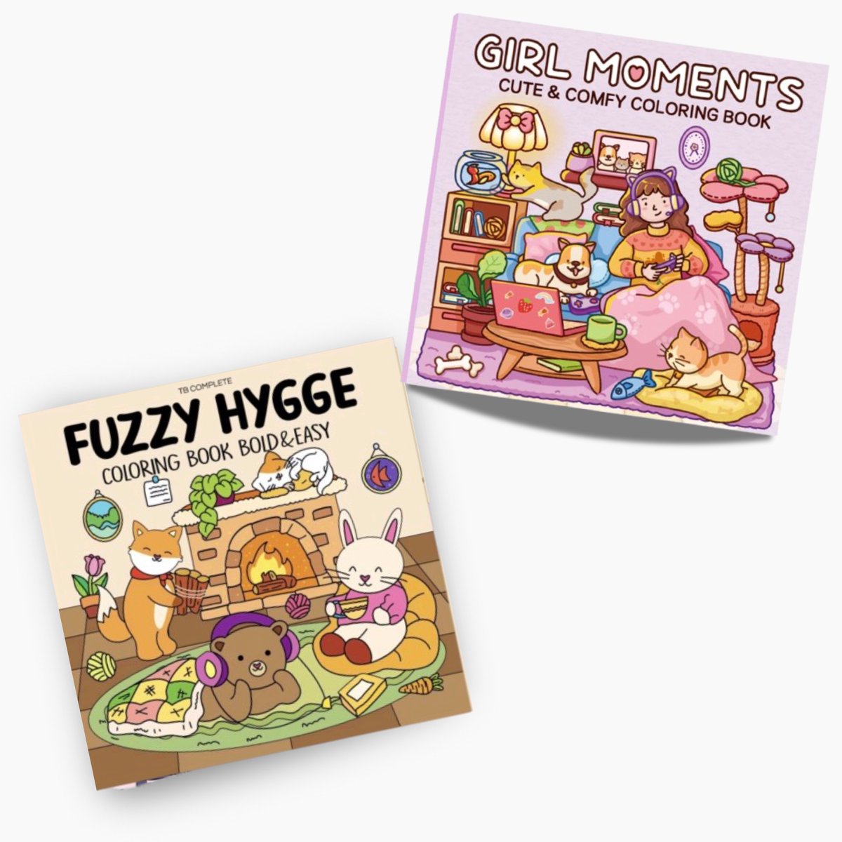 Cozy Coloring Book - Girl moments - 2 STUKS - Kleurboek Voor Volwassenen - Cozy friends Kleurboek - Kleurboek Voor Kinderen - Coloring Book - Fuzzy & Girl coloring book - Cute - Kleurboek Voor Beginners - kleuren op nummer voor volwassenen