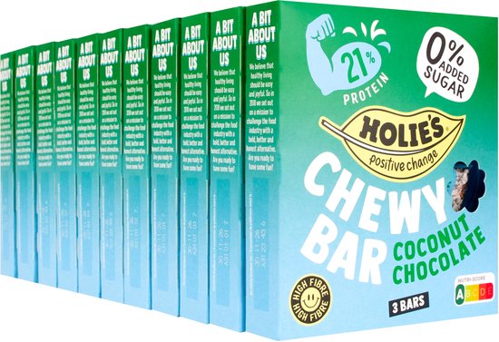 Holie's Chewy bar Coconut Chocolate 3 repen - reep - suikervrij - gezond - vegan - 11 pack
