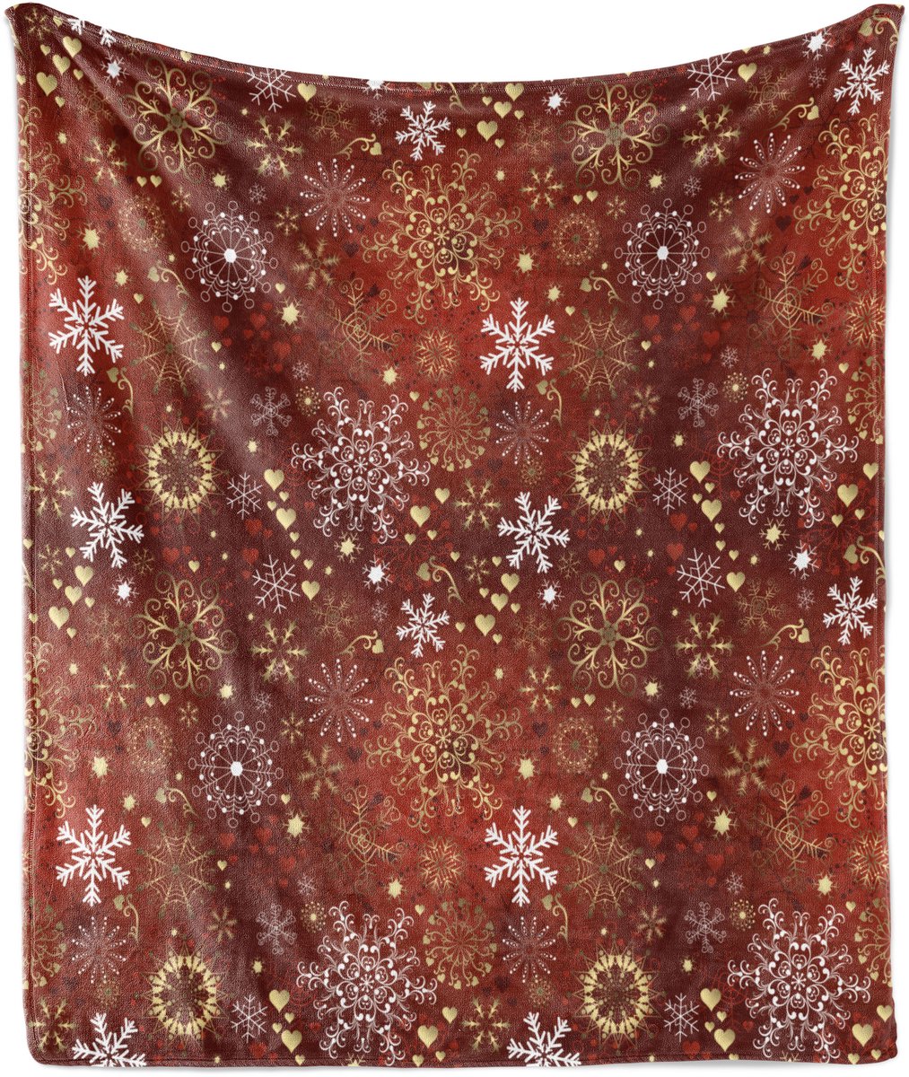 ABAKUHAUS Winterdeken van zacht flanellen fleece, vintage kerststijl, knusse pluche plaid, 175 x 230 cm, vermiljoengeel wit