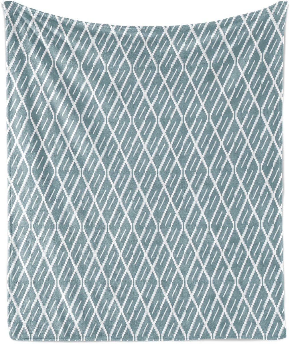 ABAKUHAUS Zachte flanellen fleece deken in gedempte kleuren, trapstrepen, knusse pluche plaid, 175 x 230 cm, Cadetblauw wit