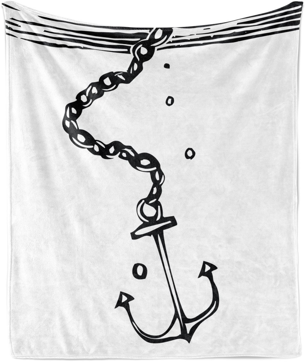 ABAKUHAUS Anker Zachte Flanellen Fleece Deken, Nautische Afbeelding Kettingen, Gezellige Pluche Plaid, 175 x 230 cm, Zwart-wit
