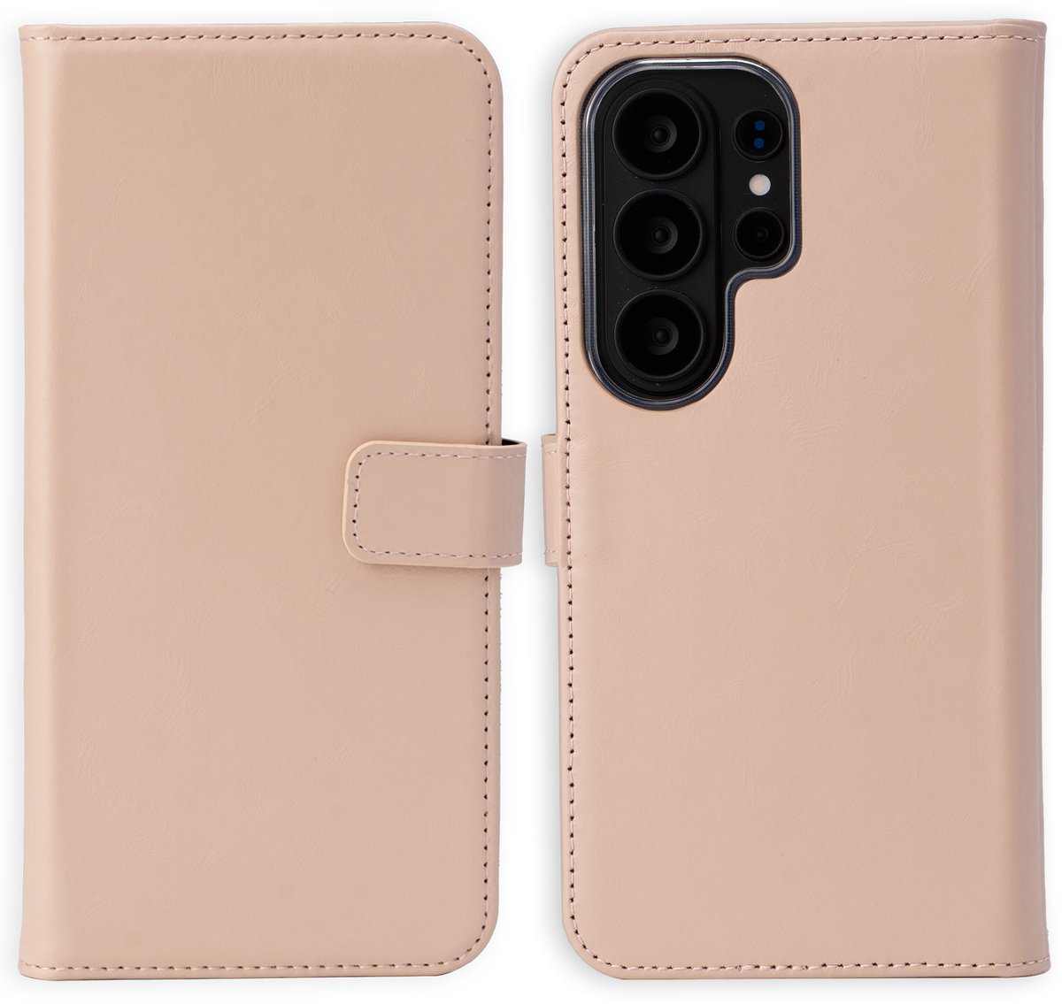 Selencia Hoesje - Geschikt voor Samsung Galaxy S26 Ultra - Echt Lederen Bookcase - Dusty Pink