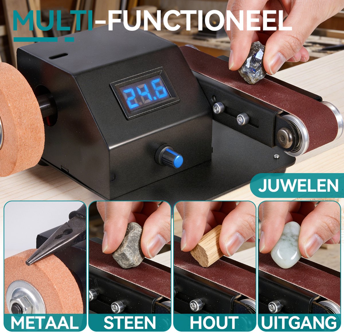 Bandschuurmachine - 150 W Mini-bandschuurmachine - doe-het-zelf polijstschuurmachine - met 10 schuurbanden - traploze toerentalregeling en instelbare hoek – foto 5
