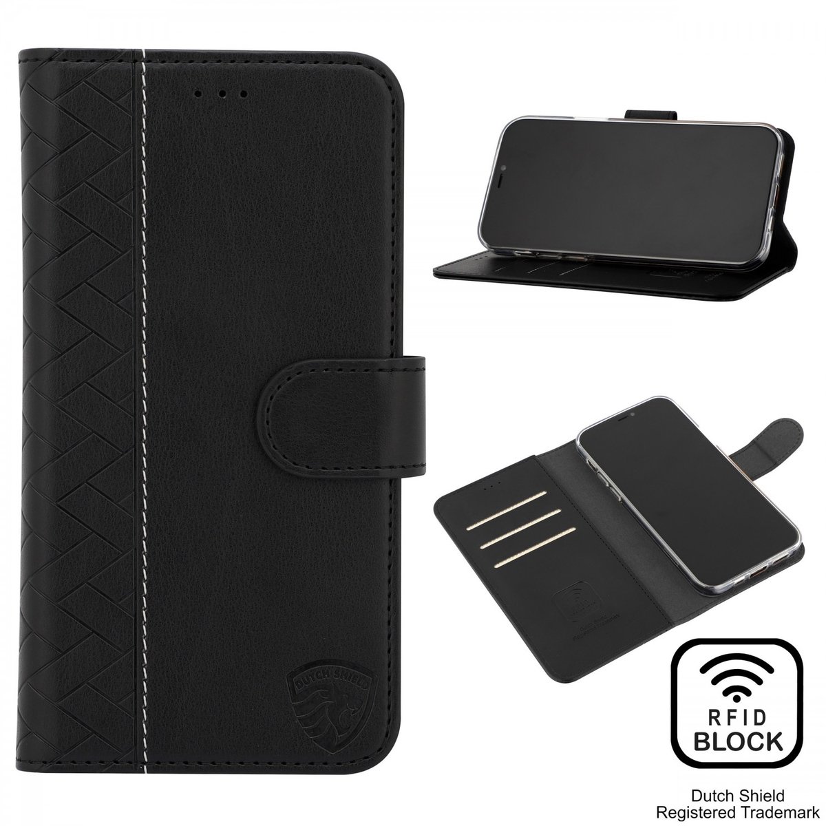 Luxe Hoesje Geschikt voor Samsung A72 met Anti Skim Bescherming - Pasjes Bookcase RFID Beschermd Cover - Black - Luxe Telefoonhoesje Wallet Case Pasjeshouder PU Leder