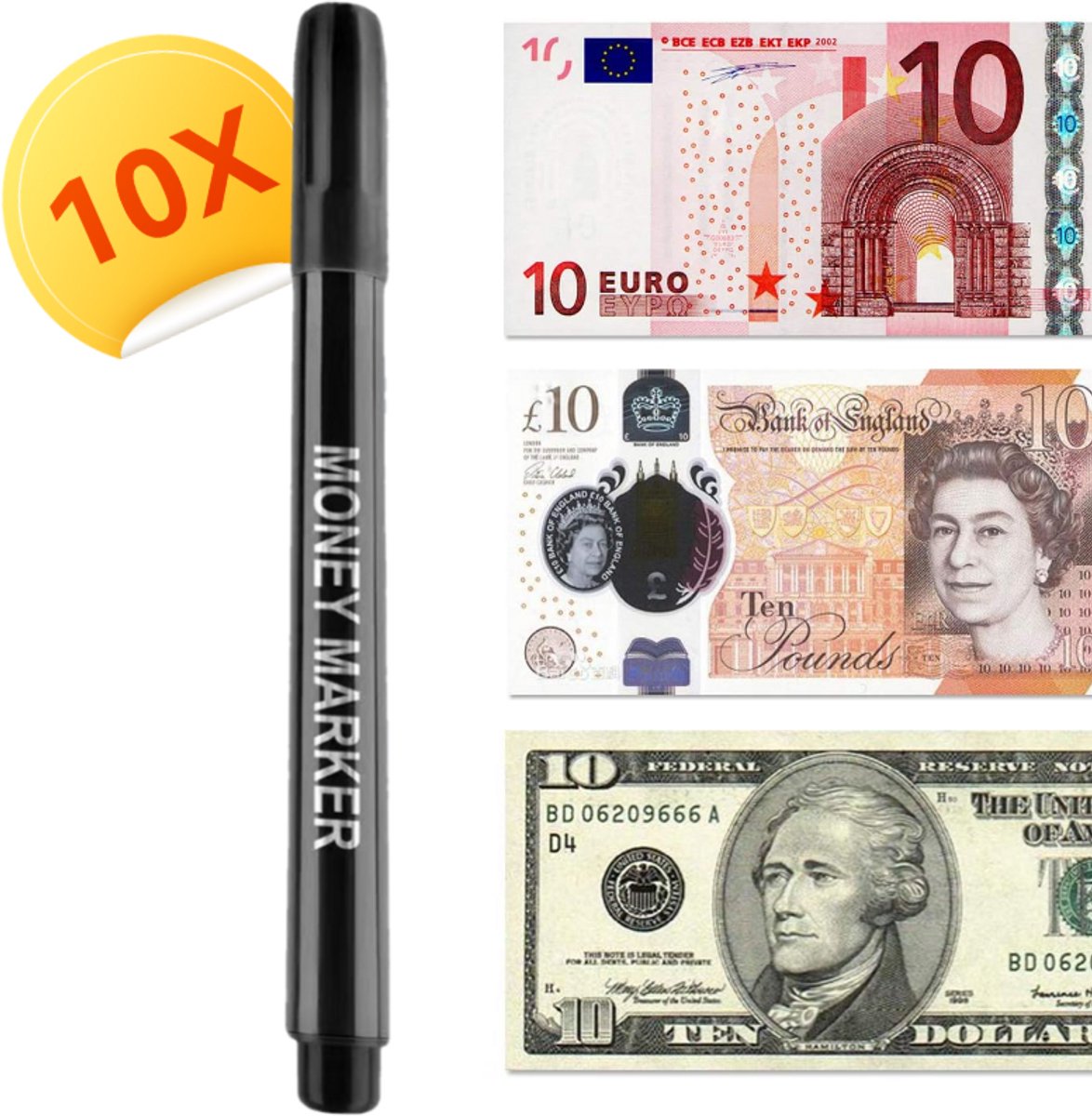 Valsgeld detectiepen - 10 Stuks - Geschikt voor euro en Amerikaanse dollars