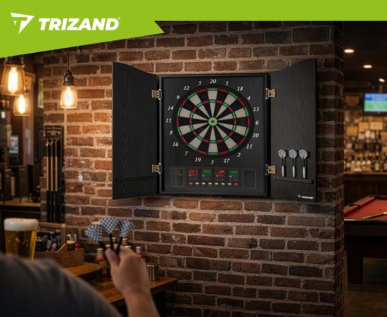 Trizand Elektronisch dartbord met afsluitbare kast, speelveld 35 cm, 4 LED displays, 27 spellen, 243 varianten, 1 tot 16 spelers, netvoeding — afbeelding 5