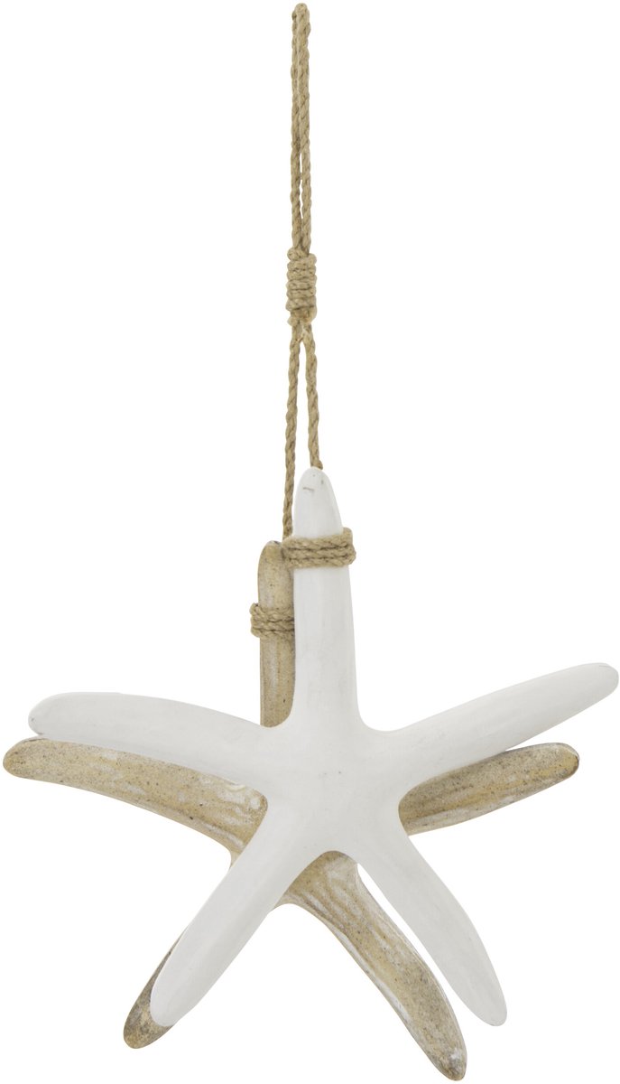 J-Line decoratie Hanger Zeester - polyresin/touw - wit/naturel - 3 stuks