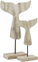 J-Line decoratie Walvis Staart Witgewassen - hout - naturel - large