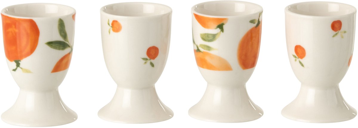 J-Line eierdopje Oranje - keramiek - wit/oranje - doos van 4