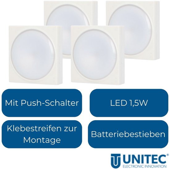 Unitec 4x Set LED Nachtlicht met Knop Kast Meubel Keuken Onderbouw Kleeflamp Licht van Merkloos — afbeelding 5