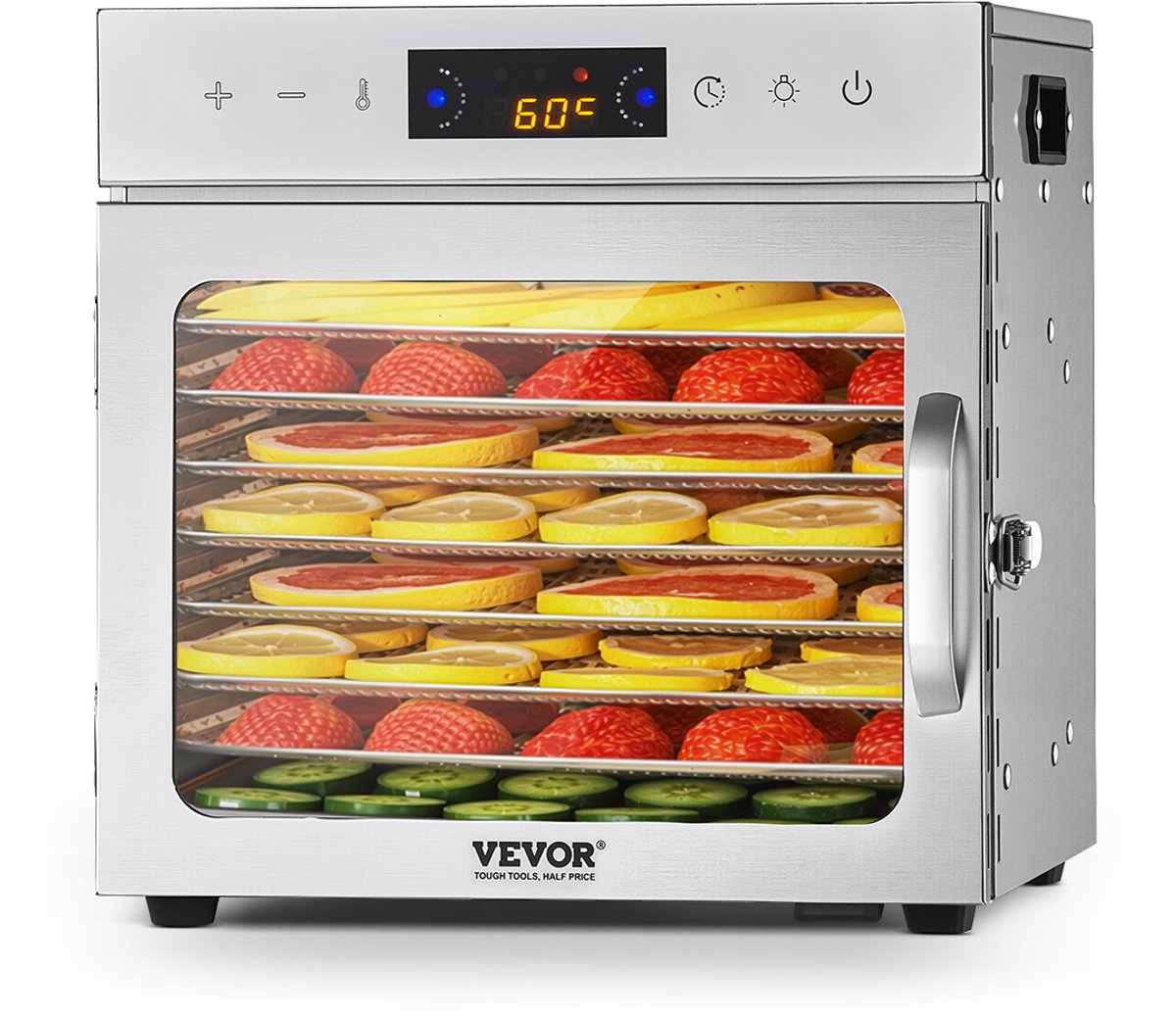 VEVOR Voedseldroger 8 Laden Roestvrij Staal 400W voor Gedroogd Fruit