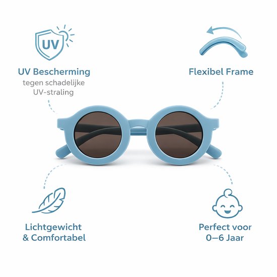 Kinderzonnebril - Rond - UV Bescherming - Flexibel - 0-6 Jaar - Blauw van Merkloos — afbeelding 3