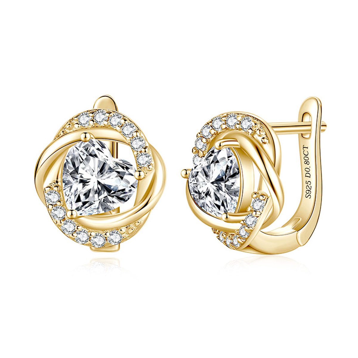 Lumici® Exclusive | Eternal Heart Moissanite Oorbellen - 1.60 Carat Totaal - 0.80CT per stuk - GRA Gecertificeerd - Geelgoud Verguld S925 - Luxe Pavé CZ - Voor Haar - Moederdag - Valentijnscadeau - Verrassing - Goud & Zilver