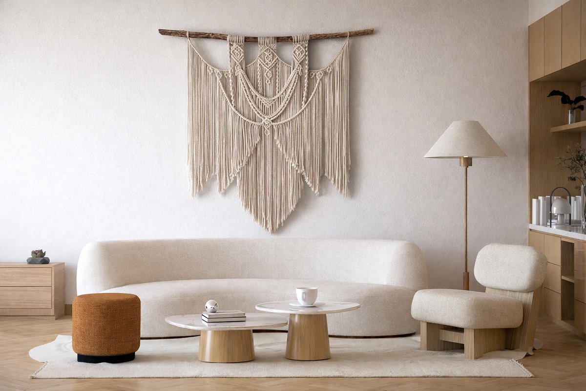 Vintage wandhanger technieken, Corde-kunst , Arabisch knoopwerk - MIMOSA - ECRU