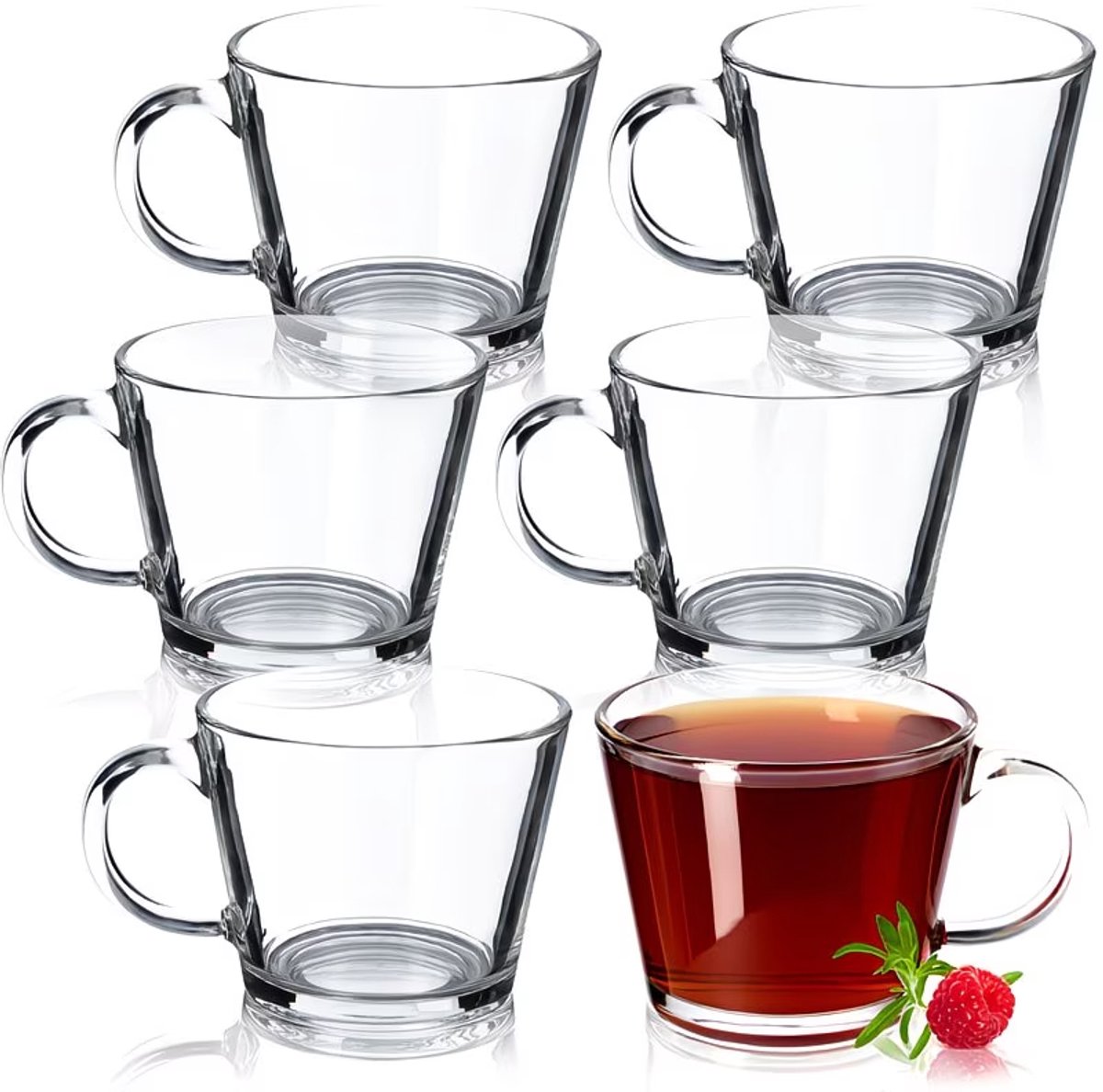 Thee Koffie Drinkglazen met Handvat Set van 6 Glazen Compleet 380ml