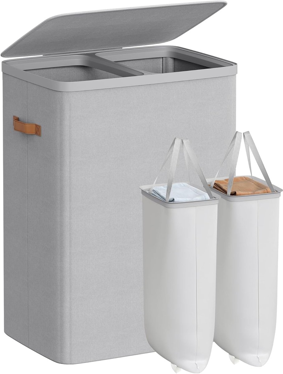 Hoppa! Wasmand - Duifgrijs - 150 G/M² Polyesterweefsel, Pp-Kunststof, Glasvezel - 56 x 40 x 75 cm (B x D x H)