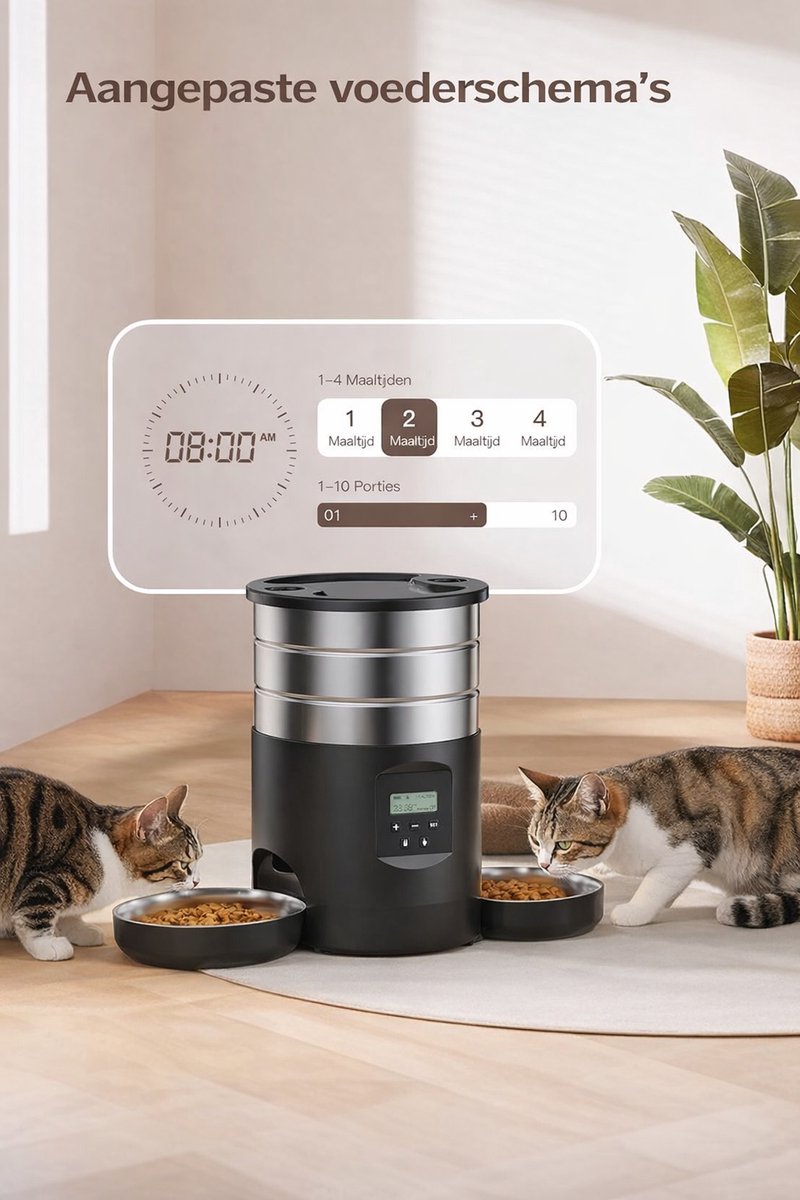 Automatische Voerautomaat RVS 5L met Timer voor 2 Katten - afbeelding 3