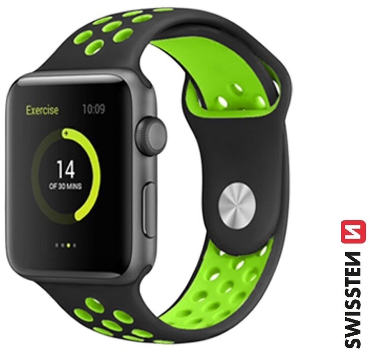 Swissten Sport Siliconen Band Geschikt voor Apple Watch 42-49mm – Zwart – 46000611