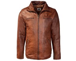 Cognac Leren heren jas met uitneembare kraag – 100% echt leer -Albert S(46)