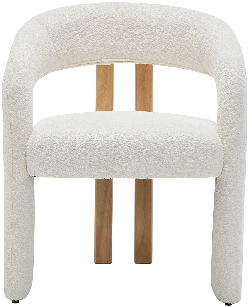 Vente-unique Set van 6 stoelen met armleuningen in boucléstof en rubberhout - Wit - NORETI