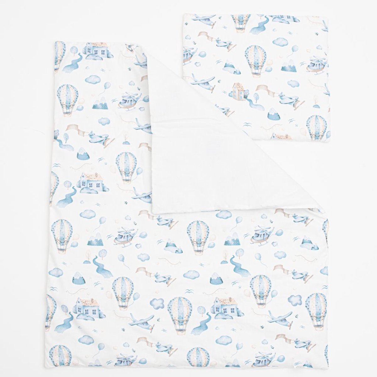 NEW BABY - Dekentje - Katoenen dekentje met kussen blauw one size - babydeken - kinderwagenaccessoire - anti-allergisch - katoen - polyester - deken - dekbed - slaaptextiel