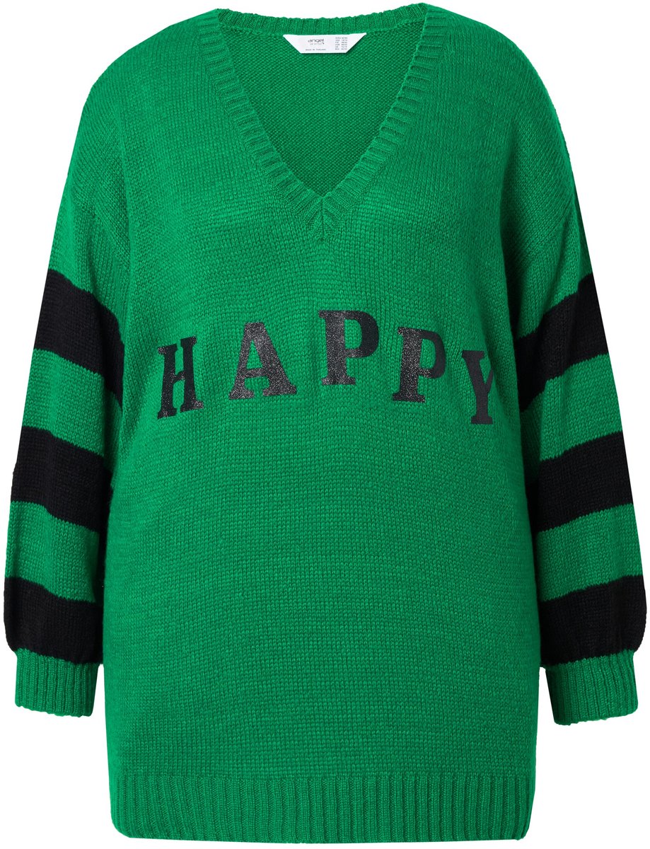 Angel of Style - Dames - Trui oversized HAPPY gestreepte mouwen - Groen - Maat 58+