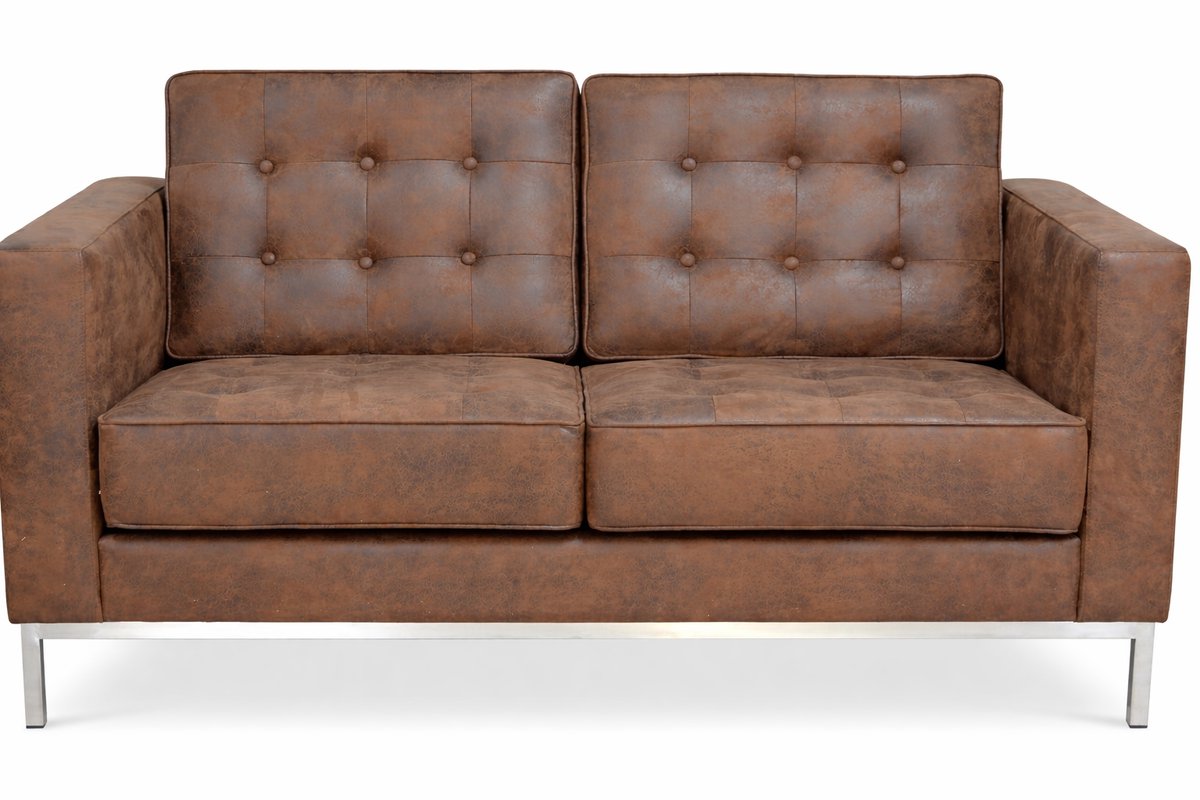 Florence Knoll Bank - 2 Zits - Vintage bruin - Suede Leer - Knoll - Zitbank - Design bank