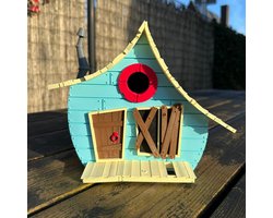 BirdieBoxx The Toon Shack - 3D Geprint Vogelhuisje - Turquoise Voorgevel - Cartoon Design - Inclusief Montagebeugel