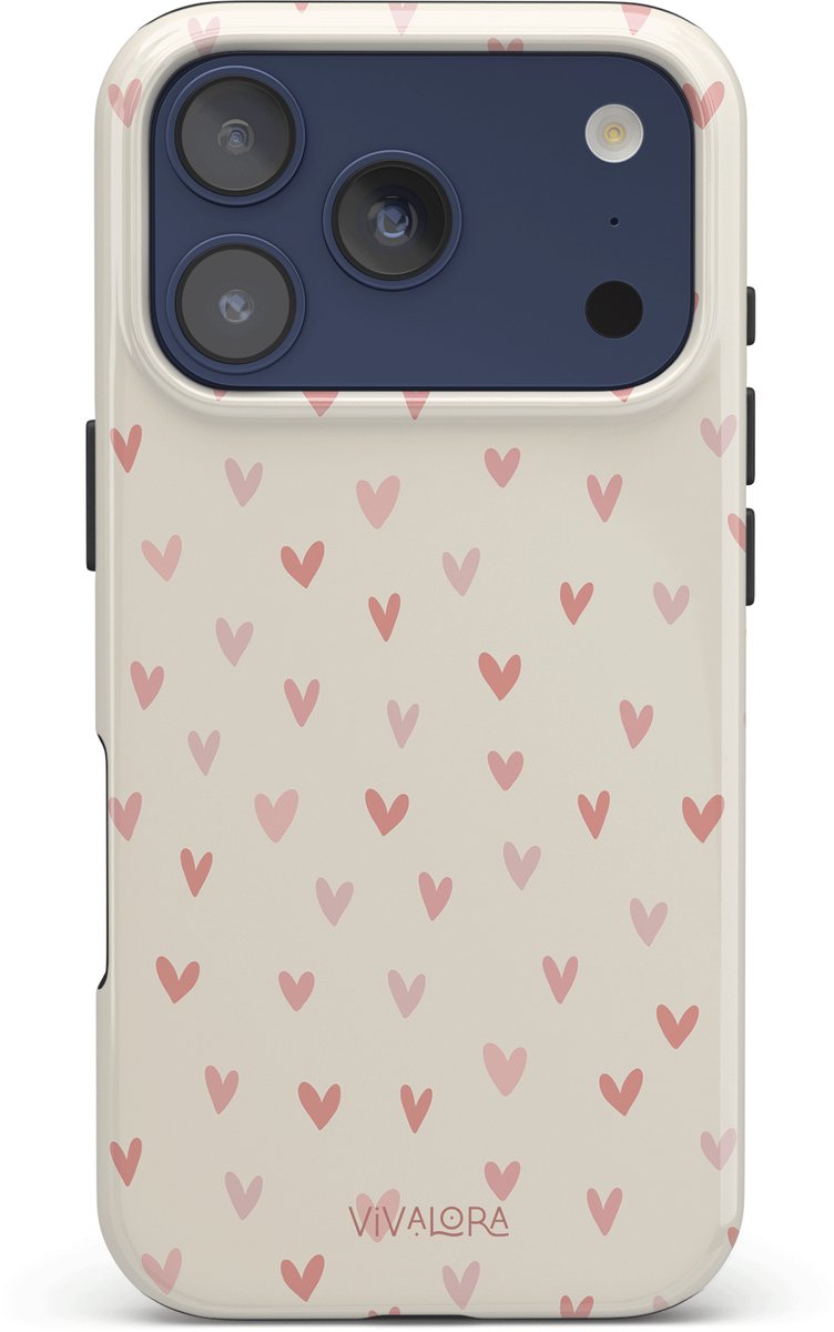 VivaLora Tough Telefoonhoesje iPhone 17 Pro met MagSafe - Hartjes Print - Love Confetti - 2-in-1 Phone Case - Hard Case & Siliconen Backcover - Extra Bescherming - Shockproof Cover - Roze
