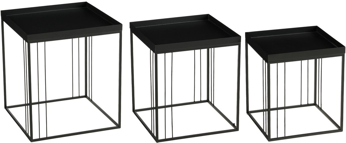 Mica Decorations Beth Bijzettafel – Set van 3 – Bijzettafels Woonkamer – Salontafel – Tafeltje – Koffietafel – Bijzettafeltjes Woonkamer IJzer – 45 x 45 x 52 cm – Zwart