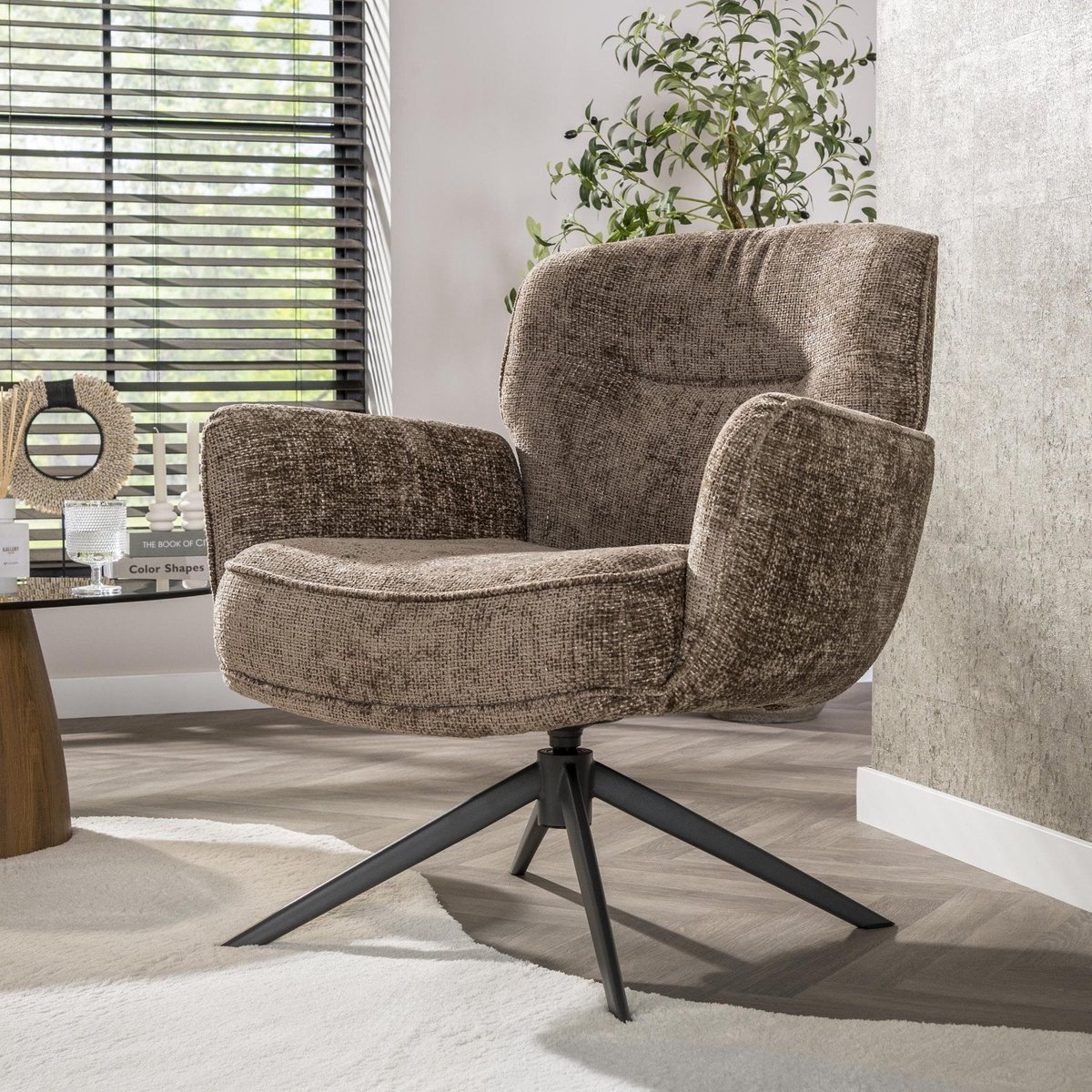 Dimehouse Savona draaibare fauteuil Hoven Rich Stof Champagne - Chenille - Scandinavisch & Basic