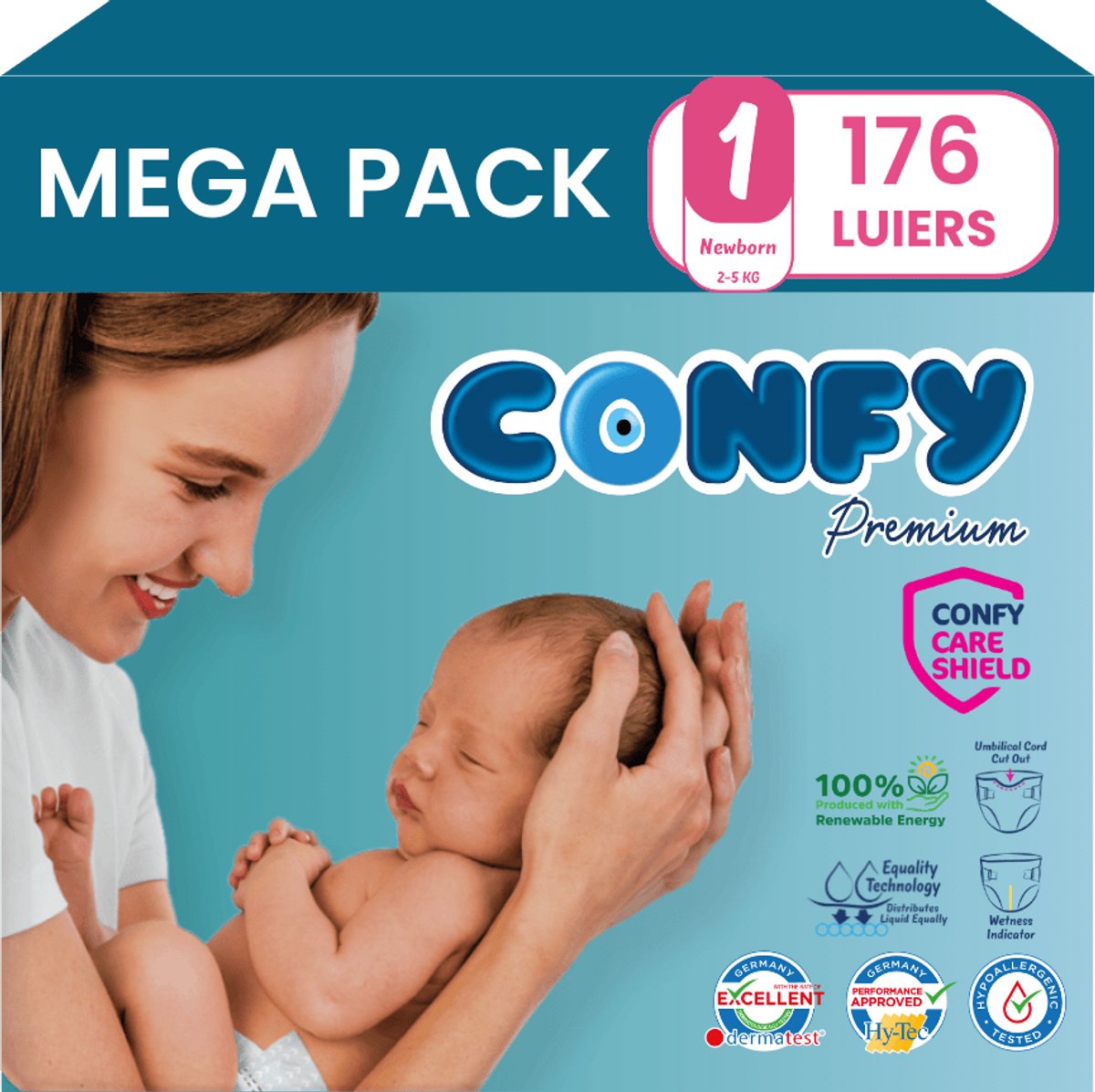 Confy Premium luiers maat 1 | 176 stuks