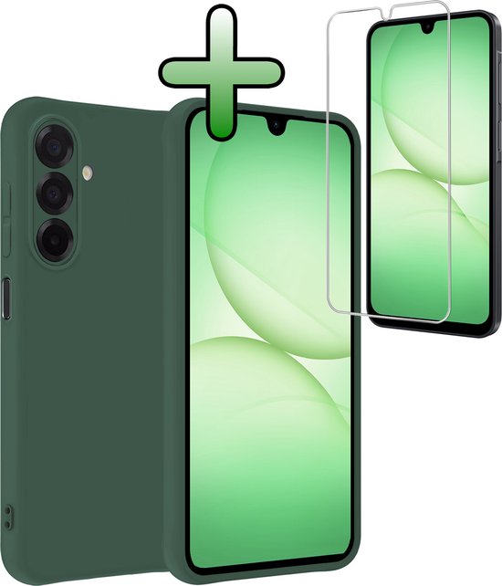 Coque de téléphone vert foncé avec protecteur d'écran.