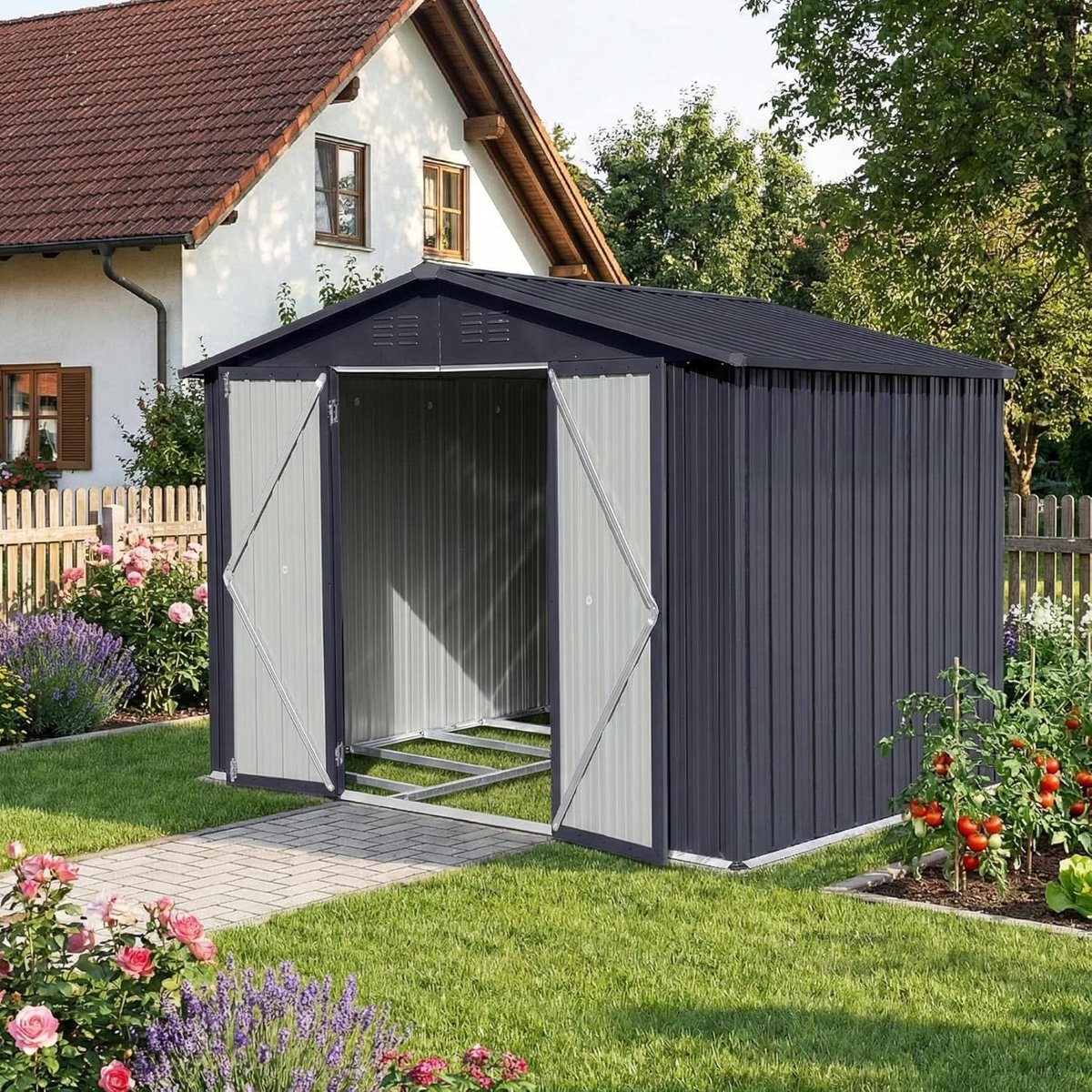 Albatros Profi gereedschapsschuur XL - gegalvaniseerd metaal in antraciet (RAL 7016) | 259x189x192cm, 9,4m³ | incl. slot & gereedschapshaken | weerbestendig gereedschapsschuurtje, tuinkast, gereedschapsschuurtje